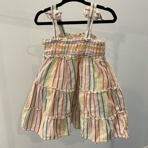 GUC Cat & Jack Rainbow Striped Bow Strap Smocked Bodice Tiered Dress